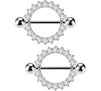 OUFER Body Piercing Nipple Bars 14G/1.6mm 316L Stainless Steel 14mm Clear CZ Shield Nipple Rings Barbebll Piercing Jewellery Sold by Pair