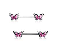 OUFER Body Piercing Nipple Bars 14G 316L Stainless Steel 14mm Butterfly Epoxy Nipple Rings Barbell Body Piercing Jewelry for Women Perfect for Daily Wear Parties All Seasons