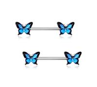 OUFER Body Piercing Nipple Bars 14G 316L Stainless Steel 14mm Butterfly Epoxy Nipple Rings Barbell Body Piercing Jewelry for Women Perfect for Daily Wear Parties All Seasons