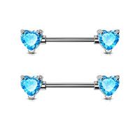 OUFER Body Piercing Nipple Bars Titanium Nipple Piercing Jewellery 14G Nipple Barbell Externally Nipple Piercing Bars Aqua CZ Nipple Piercing Jewellery