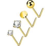OUFER Body Piercing Nose Jewellery: 4PCS 20G Titanium Nose Studs L Shaped Nose Rings 6mm Gold Nostril Piercing Jewelry Cubic Diamond Thin Body Jewellery for Women