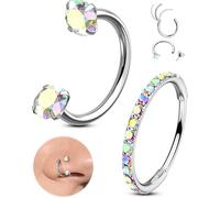 OUFER Body Piercing Nose Ring: 2pcs 316L Stainless Steel Horseshoe Hoops 20G Threadless Nostril Piercings Jewellery Sets Hinged Segment Helix Septum Lip Eyebrow Rook Daith Earrings 6-8mm