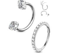 OUFER Body Piercing Nose Ring: 2pcs 316L Stainless Steel Horseshoe Hoops 20G Threadless Nostril Piercings Jewellery Sets Hinged Segment Helix Septum Lip Eyebrow Rook Daith Earrings 6-8mm