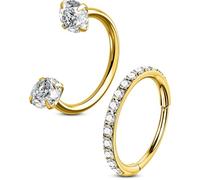 OUFER Body Piercing Nose Ring: 2pcs 316L Stainless Steel Horseshoe Hoops 20G Threadless Nostril Piercings Jewellery Sets Hinged Segment Helix Septum Lip Eyebrow Rook Daith Earrings 6-8mm