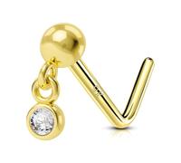 OUFER Body Piercing Nose Stud 20G Nostril Piercing Jewellery 9K Solid Gold Nose Bars Pin Jewelry for Women Men 6MM Dangle Nostril Piercing Stud 0.8mm