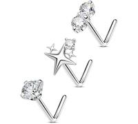 OUFER Body Piercing Nose Studs: 316L Stainless Steel L-Shaped Nose Bars 20G(0.8mm) 7mm Star Nostril Piercing Jewelry for Women Men Daily/Party Wear