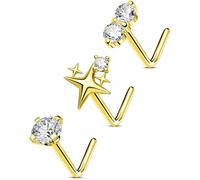 OUFER Body Piercing Nose Studs: 316L Stainless Steel L-Shaped Nose Bars 20G(0.8mm) 7mm Star Nostril Piercing Jewelry for Women Men Daily/Party Wear