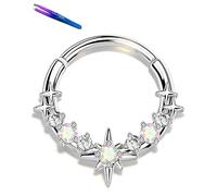 OUFER Body Piercing Septum Ring: 16G Stainless Steel Star CZ Hinged Segment Ring 8/10mm Lip Labret Piercings Cartilage Helix Tragus Daith Nose Hoops