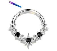 OUFER Body Piercing Septum Ring: 16G Stainless Steel Star CZ Hinged Segment Ring 8/10mm Lip Labret Piercings Cartilage Helix Tragus Daith Nose Hoops