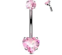 OUFER Body Piercing Titanium Belly Bars 14G Internally Navel Piercing Jewellery Heart CZ Belly Piercing Navel Bars 10/12/14/16mm Belly Button Bars Ring
