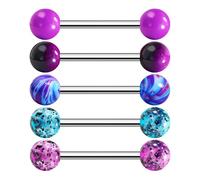OUFER Body Piercing Tongue Bars 14G 316L Stainless Steel 16mm Straight Barbell Ring with 6mm Acrylic Balls Multi-Use Piercing Jewelry for Tongue & Nipple