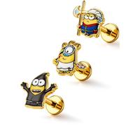 OUFER | Minions Officially Licensed 16G Labret Stud Cartoon Jewelry Lovers 316L Stainless Steel Hypoallergenic Lip Piercing for Parties Festivals 6MM Helix Tragus Cartilage Earrings for Women