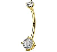 OUFER OUER Belly Button Bars 14G Navel Bar 14K Solid Gold Belly Button Ring Clear CZ Navel Ring Belly Button Piercing Navel Jewellery Belly Piercing Belly Bars