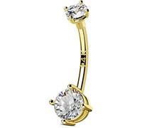 OUFER OUER Belly Button Bars 14G Navel Bar 14K Solid Gold Belly Button Ring Clear CZ Navel Ring Belly Button Piercing Navel Jewellery Belly Piercing Belly Bars