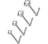 OUFER Piercing Corporal de Titanio Sólido para Nariz 20G Aro de Nariz Hueso Pin Anillos de Nariz 4 Piezas Aros en L para Piercing Corporal Joyería para Mujeres Hombres