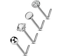OUFER Piercing Corporal de Titanio Sólido para Nariz 20G Aro de Nariz Hueso Pin Anillos de Nariz 4 Piezas Aros en L para Piercing Corporal Joyería para Mujeres Hombres