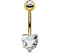 OUFER Piercing de ombligo de titanio de 14 g, bolas de corazón, corto, extralargo, anillo doble transparente, 1,6 mm, joyería para ombligo, 8, 10, 12, 14, 16 mm, 10 mm, Cristal