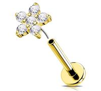 OUFER Piercing para cartílago de oro de 16 g, diseño de flor, sin rosca en el tragus de acero inoxidable 316L, transparente, verde, negro, CZ, para mujer, 6/8 mm, 16G8mm, Acero inoxidable, Circonia