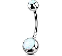 OUFER Piercing para el ombligo de 14 g, de titanio, para ombligo, largo, corto, ópalo blanco, piedras preciosas, bolas de ombligo, color plateado, 1,6 mm, 14mm / 14 Gauge (1,6 mm), Titanio