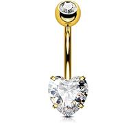 OUFER Piercing para el ombligo de titanio con forma de corazón, 14 g, largo, corto, con piedras preciosas, bolas de vientre, barra de plata de 1,6 mm, anillo para el ombligo para mujer, regalo, 8 mm