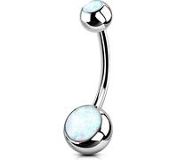 OUFER - Piercing para ombligo (14 g), diseño de bolas de titanio, diseño de bananabells navel Piercings Rings, doble blanco ópalo 1,6 mm, Barbell Belly Button Jewellery 8 10 12 14 16 mm, 12 mm