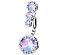 OUFER Piercing para ombligo de acero quirúrgico 316L con circonita cúbica transparente, 6.5 mm, Acero inoxidable y acero