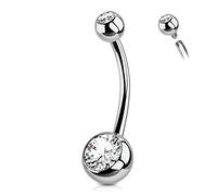 OUFER Piercing para ombligo de titanio 14G, 8 mm, 10 mm, 12 mm, 14 mm, longitud de la varilla, piercing para el ombligo, largo corto, bolas de titanio, para ombligo, para mujer y hombre, 14 mm