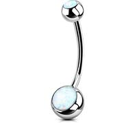 OUFER - Piercings para ombligo (14 g), diseño de bolas de titanio y bananabells, doble blanco ópalo 1,6 mm, joyería de barbell para ombligo 8-16 mm, ópalo