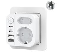 OUFUYU 6 in 1 Adaptador Enchufe UK Tipo G con 2 USB A y 2 C | Cargador Inglaterra Viaje, Adaptador Europa Portugal a UK, apto para Escocia, Irlanda, Maldivas, Gran Bretaña