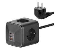 OUFUYU Cubo Regleta Enchufe, Ladron Enchufes Múltiple con 4 Tomas 4000W Cargador Rápido 2 USB-C y 1 USB-A 30W, Enchufe Pared para MacBook iPad iPhone Samsung, Hogar, Oficina, Cocina con Cable 1,5 m