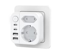 OUFUYU Regletas Enchufes 6-en-1, Enchufes Múltiplescon Adaptador USB, Enchufe de Pared con Interruptor (4000W/16A), Ladron Enchufes para Hogar/Oficina/Viaje