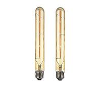 OUGEER Pack de 2 E27 4W LED Vintage Bombilla T30 Tubo largo Edison Style Bombilla de filamento Ahumado Gold Glass 40w Edison Screw, 400lm Warm White 2300k No regulable