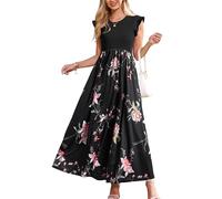 OUGES Abito Estivo Da Donna Lungo Maxi Volant Abito Estivo Elegante con Tasche