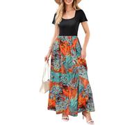 OUGES Mujeres Verano Maxi Vestido Manga Corta Casual Vestido Largo Ropa de Maternidad con Bolsillos