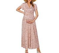 OUGES Robe de Maternité Maxi été Manches Courtes Cache-cœur Mol V Robes de Grossesse Pour Séance Photo-S