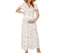 OUGES Robe de Maternité Maxi été Manches Courtes Cache-cœur Mol V Robes de Grossesse Pour Séance Photo-L