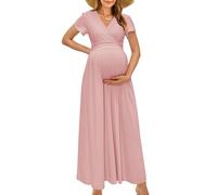 OUGES Robe de Maternité Maxi été Manches Courtes Cache-cœur Mol V Robes de Grossesse Pour Séance Photo-L