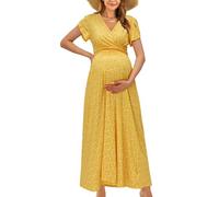 OUGES Robe de Maternité Maxi été Manches Courtes Cache-cœur Mol V Robes de Grossesse Pour Séance Photo-M