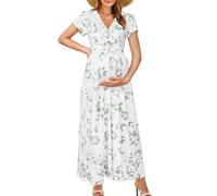 OUGES Robe de Maternité Maxi été Manches Courtes Cache-cœur Mol V Robes de Grossesse Pour Séance Photo-S