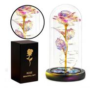 ougiver Regalos de rosas acrílicas personalizadas para mujeres, flores artificiales iluminadas, regalo de cumpleaños para mamá, esposa, novia, día de San Valentín, rosa galaxia para siempre en una
