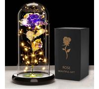 ougiver Rosa de galaxia personalizada para ella, flores iluminadas, regalo de rosas artificiales para mujeres, mamá, esposa, amante, hija, rosa en cúpula acrílica, regalo para boda, cumpleaños