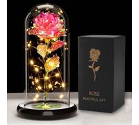 ougiver Rosa de galaxia personalizada para ella, flores iluminadas, regalo de rosas artificiales para mujeres, mamá, esposa, amante, hija, rosa en cúpula acrílica, regalo para boda, cumpleaños