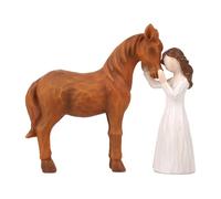 OUGPIU Estatua de niña con caballo, ángel positivo, escultura de caballo, estatua pintada a mano, decoración del hogar, figuras conmemorativas, ángel de la guarda, caballo, simbólico, una estrella que