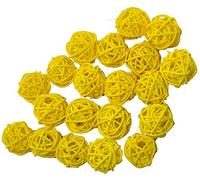 Ougual 20 Piezas Bolas de ratán Mimbre Mesa Boda Fiesta Navidad decoración 3cm Amarillo