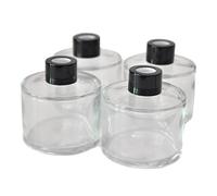 Ougual - Conjunto de 4 botellas cilíndricas de vidrio redondo difusor, botellas de aceites esenciales para fragancias caseras (150ML, Gorras de negras)