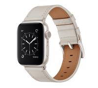 OUHENG Compatible con Apple Watch Band de 49mm/46mm/45mm/44mm/42mm, correa de cuero genuino compatible con Apple Watch Ultra 2/1 Series 10/9/8/7/6/5/4/3/2/1/SE, Starlight/Starlight