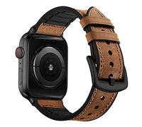 OUHENG Correas de cuero compatibles con Apple Watch Band de 1.654 pulgadas, 1.614 pulgadas, 1.575 pulgadas, 1.496 pulgadas, correa híbrida de goma de cuero genuino para iWatch Series 11 10 9 8 7 6 5 4