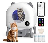 OUHKDM Caja de Arena para Gatos autolimpiable Extragrande, Totalmente automática, Inteligente, Control por aplicación, Bandeja de Arena robótica con Bolsas de Basura y Triple desodorización.(White)