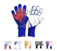 OUHKDM Guantes de Portero con protección para los Dedos, Guantes Profesionales de látex para Adultos y jóvenes, para Entrenamiento y Partidos.(Blue and Red,7)
