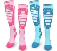 ouhos 2 pares de calcetines térmicos de esquí para mujer, calcetines térmicos gruesos de invierno, para mujer, talla 39-42 (FR/ES, Números, 39, 42, Regular, Regular, Rosa + azul)